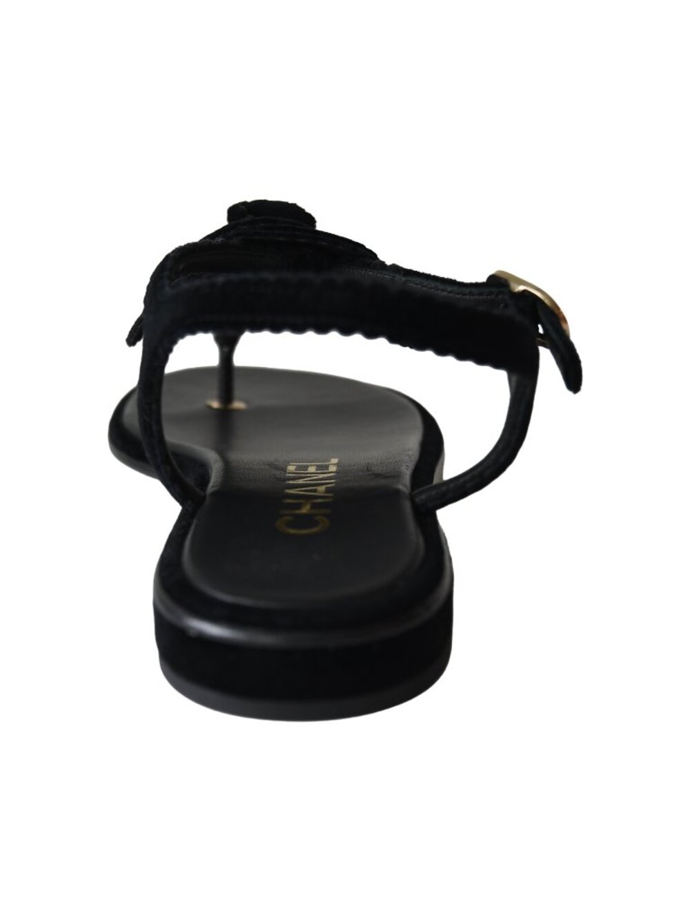 Chanel Velvet Pearl Camellia Thong Sandals Black - Picture 4 of 5